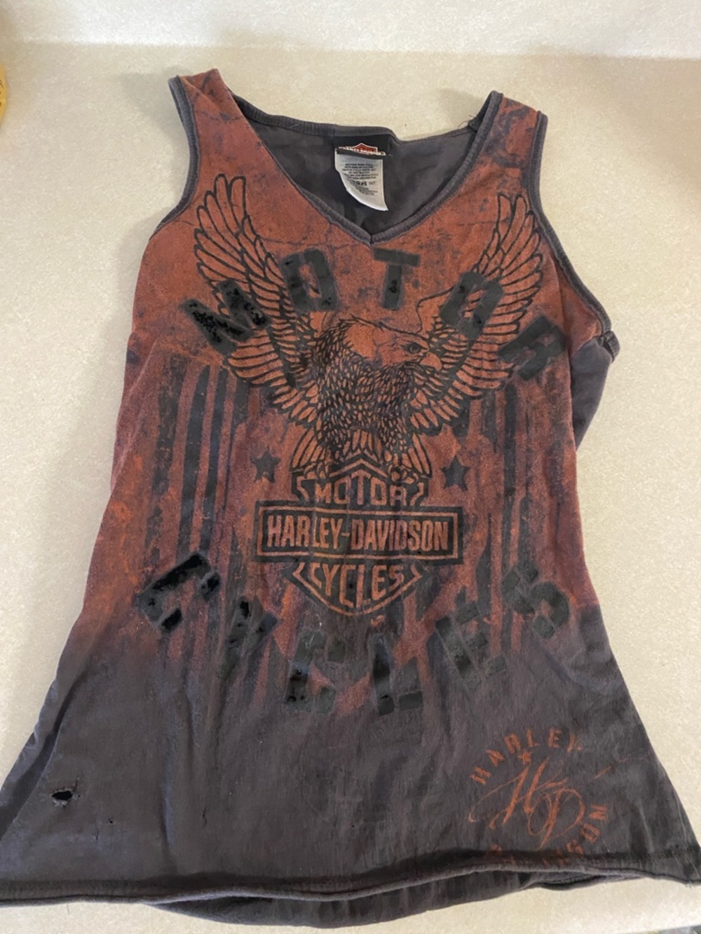 Harley-Davidson Black and Rust Eagle Graphic Tank Size Small
